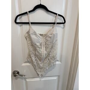 Intimately Free People Night Rhythm Bodysuit Ecru Floral Mesh Corset Size Large